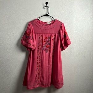 Umgee USA Women's Raspberry Lace Trim Floral Embroidered Dress Lightweight Chic